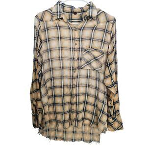 Free People Plaid Relaxed Button Down Shirt Minimalist Casual‎
